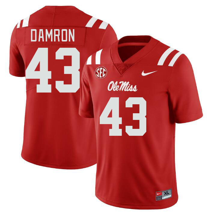 Ole Miss Rebels #43 Jack Damron College Football Jerseyes Stitched Sale-Red
